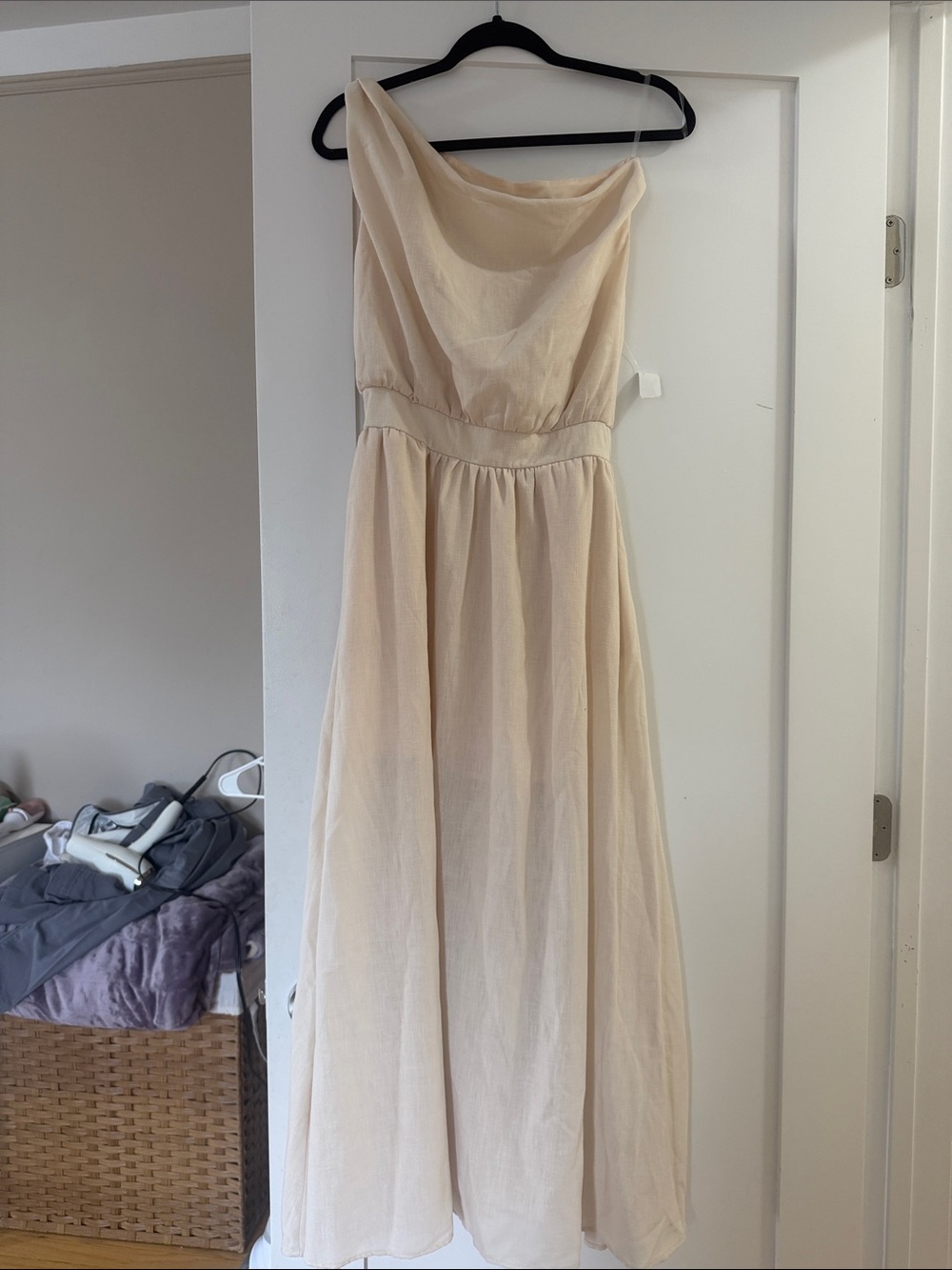 Active USA Cream One-Shoulder Maxi Dress